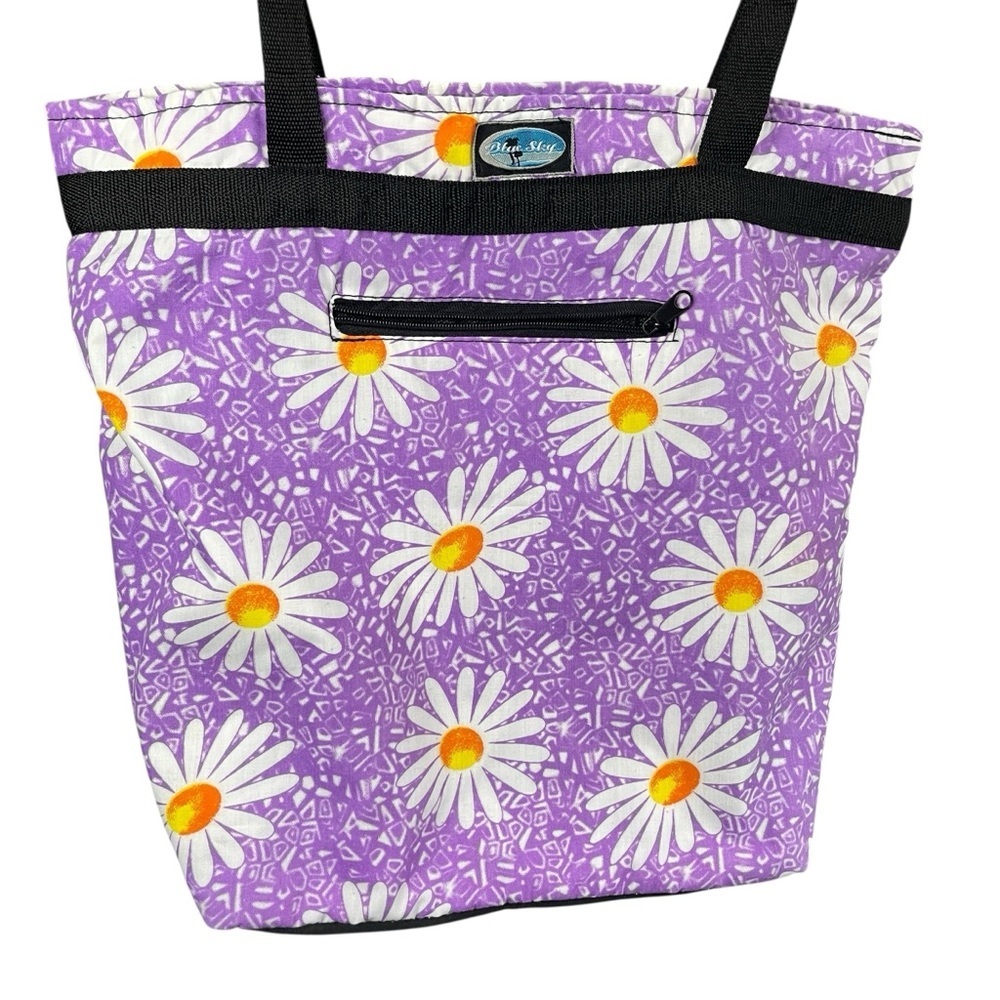 BLUE SKY Cottagecore‎ Boho Lavender Daisy Print Zip Closure Tote Bag - Picture 2 of 10
